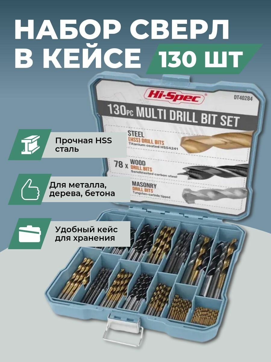 Набор сверл в кейсе  130 шт  
