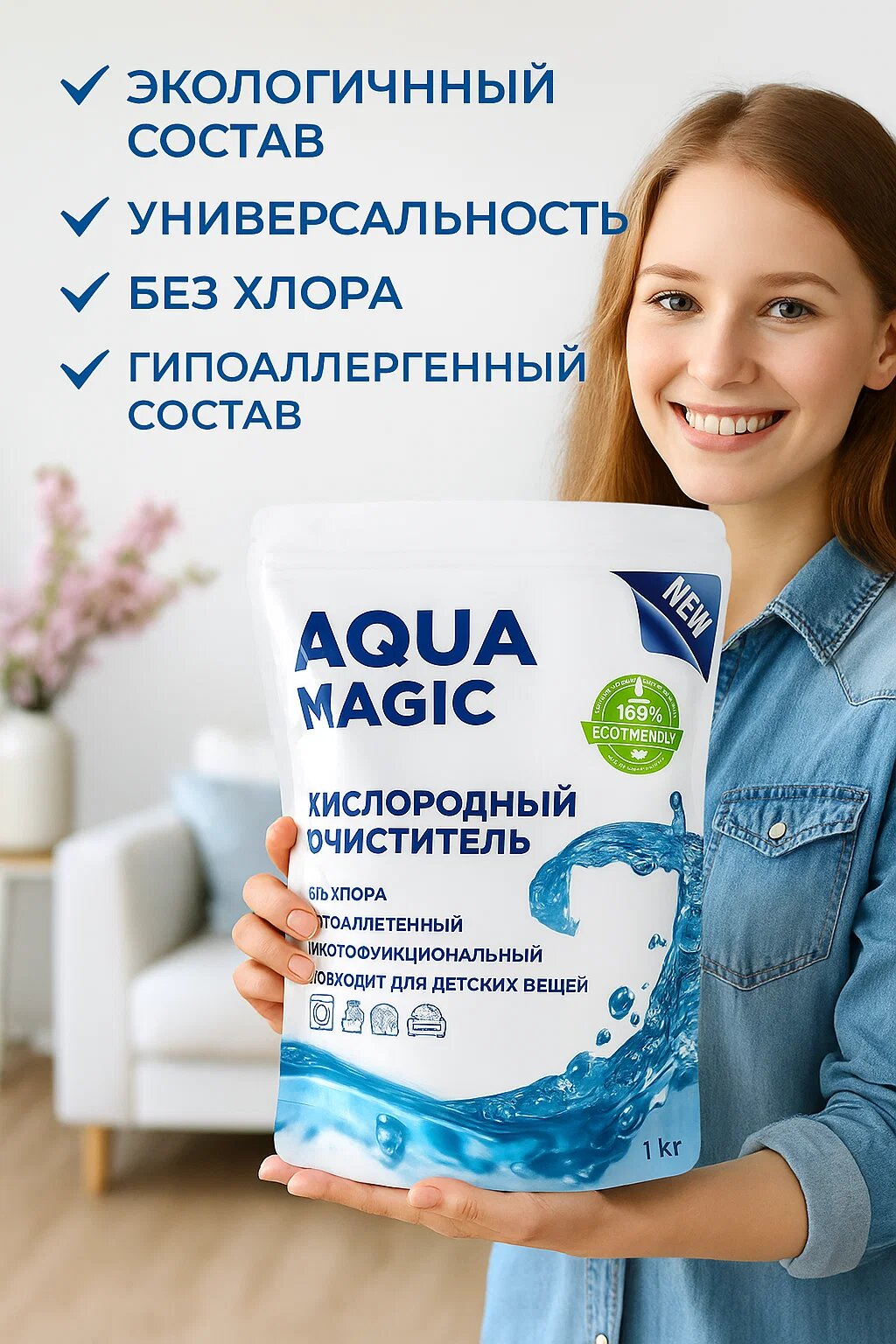 Кислородный очиститель Aqua Magic, для детского белья, без хлора, гипоаллергенный, 1кг — фото 1