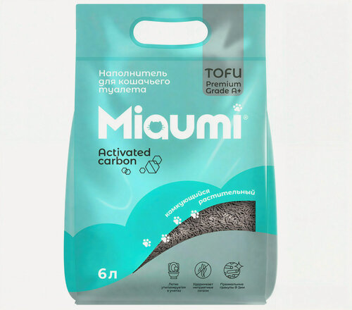 Изображение товара Наполнитель комкующийся Miaumi Tofu Activated Carbon Unscented с активированным углем,6 л