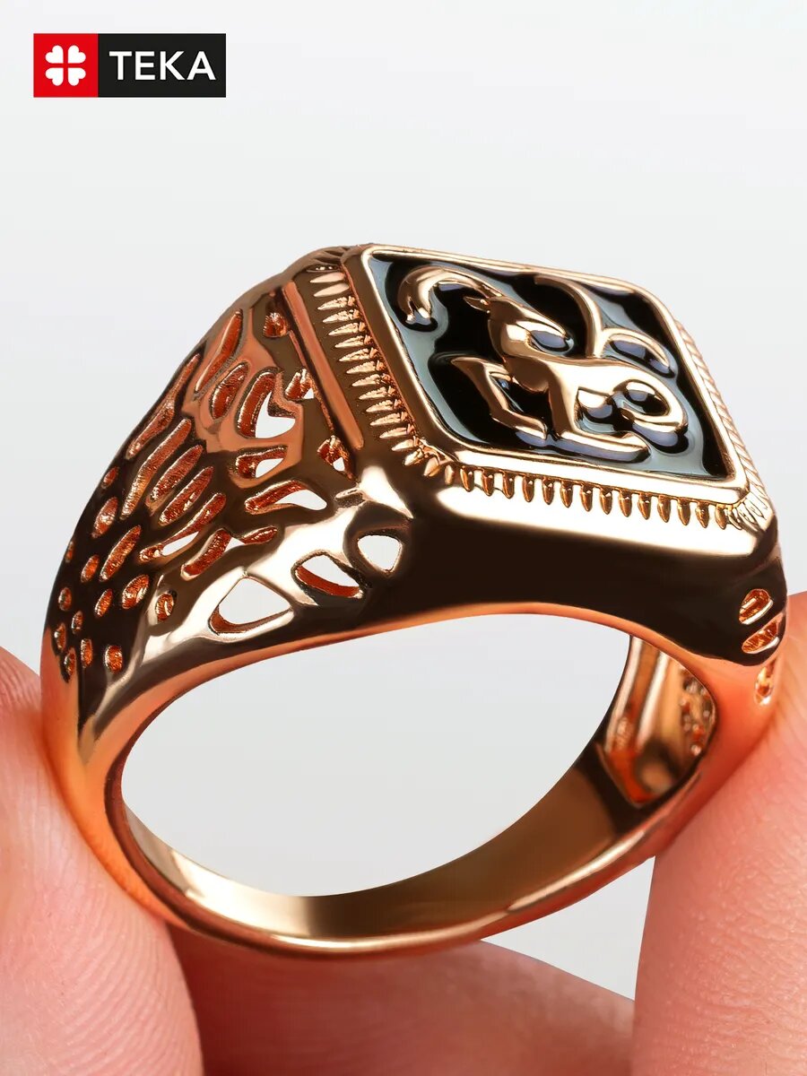 Печатка TEKA, эмаль, размер 22, черный, золотой — фото 1