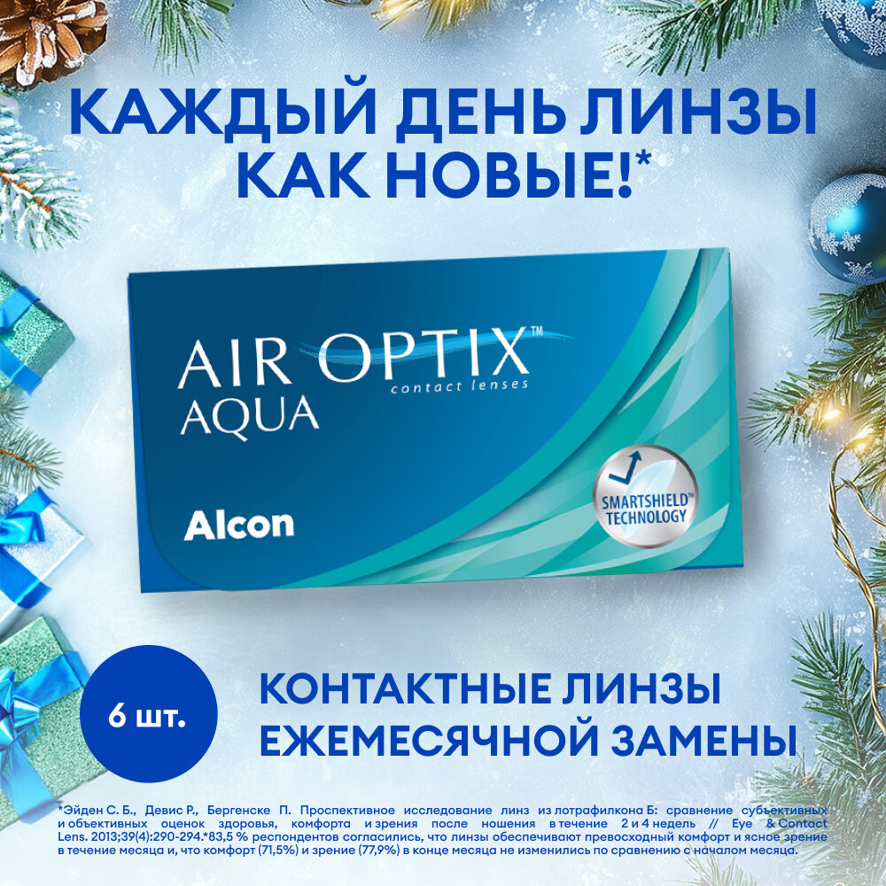 Контактные линзы на месяц Alcon Air optix Aqua, 6 шт., R 8,6, D -3,75, 1 уп.