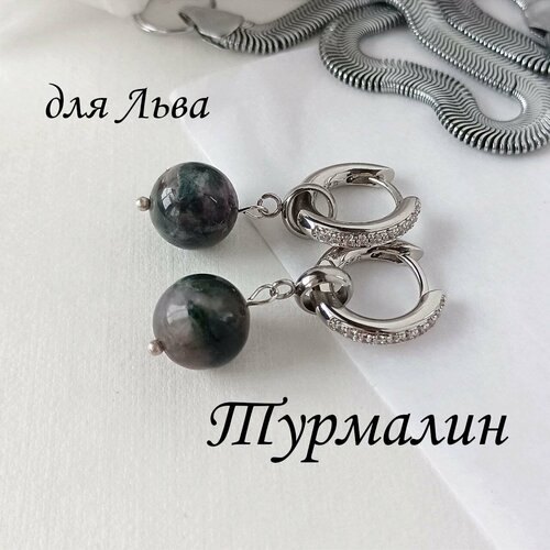 Серьги конго MS.MIRA, славянский оберег, фианит, серебряный, черный