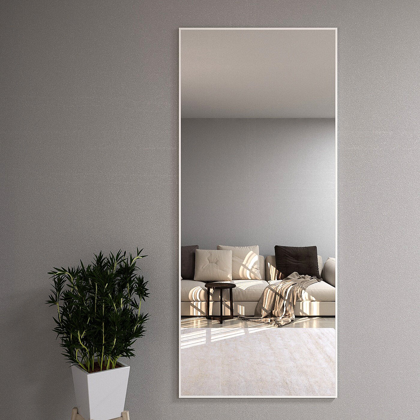 Зеркало настенное в алюминиевой раме ONE MARKET , 200х80 см. Белое - фотография № 1