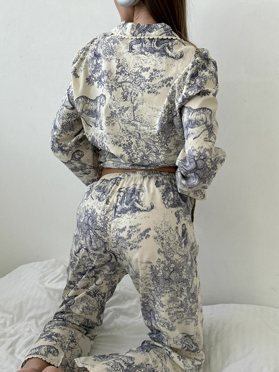 Пижама хлопковая с брюками и рубашкой пейзаж - фотография № 6