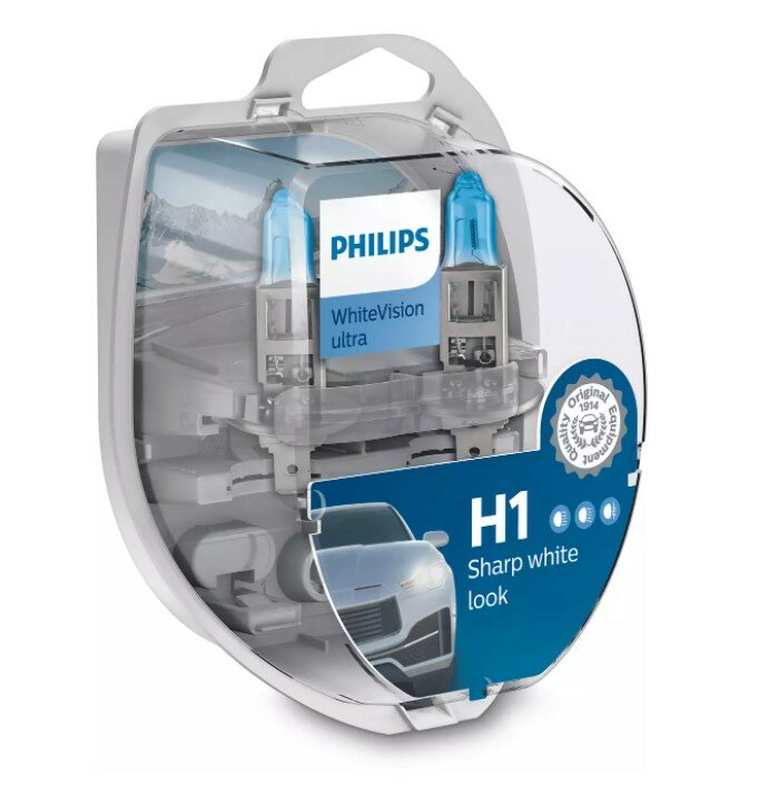 PHILIPS 12258WVUSM Лампа галогенная H1 12/55 PHILIPS WHITE VISION ULTRA к-т белый свет