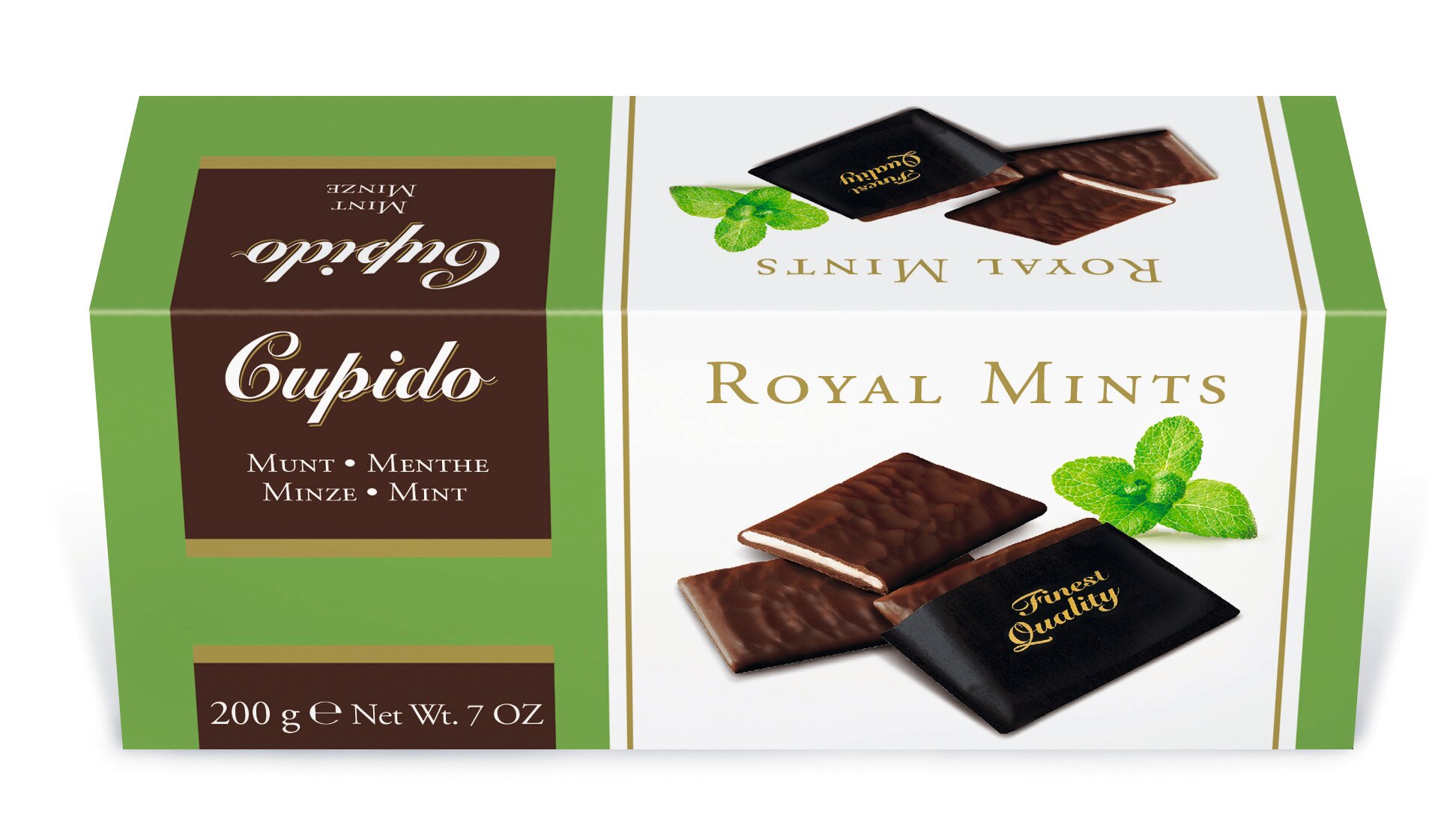 Бельгийский шоколад CUPIDO "Royal Mints" с мятной начинкой в мини-плитках, 200г