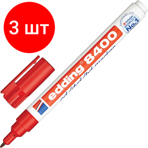 Комплект 3 штук, Маркер для CD EDDING E-8400/2 красный, 0.5-1 мм маркер для окон и стекла edding маркер 2 3 мм красный