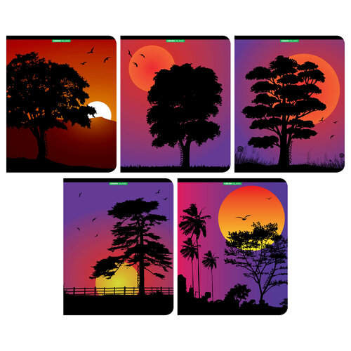 Тетрадь 96л, А5, на скрепке, серая клетка, Green Island,5 шт.14324/5