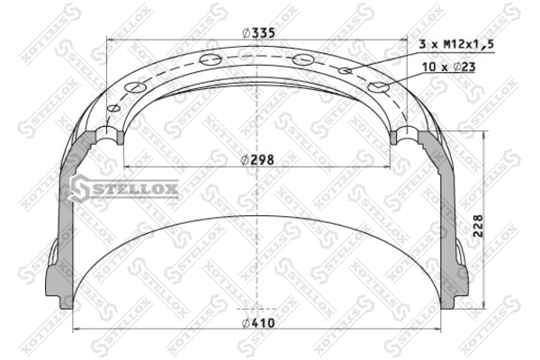 STELLOX 8500015SX 85-00015-SX_торм. барабан перед. 410x160/172 H228 d298/335 n10x23 \Omn MB/Neoplan