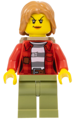 Минифигурка Lego Mountain Police - Crook Female Jacket over 87 Prison Stripes, Backpack cty0867