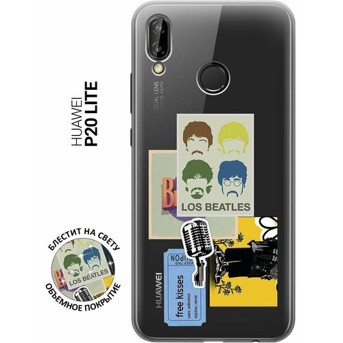 Силиконовый чехол на Huawei P20 Lite, Nova 3e, Хуавей П20 Лайт, Нова 3Е с 3D принтом Beatles Stickers прозрачный силиконовый чехол на huawei p20 lite nova 3e хуавей п20 лайт нова 3е с 3d принтом beatles stickers прозрачный