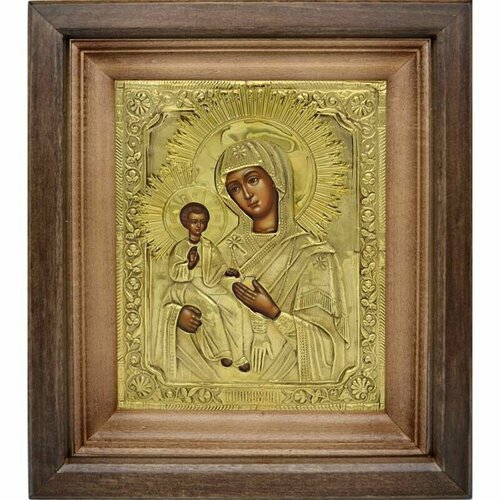 Троеручица. Старинная писанная икона Божией Матери в окладе. икона божией матери троеручица широкая рамка 19 22 5 см