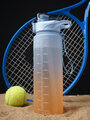 Шейкер спортивный с трубкой 1000 мл, бутылка для питья воды 1 литр, голубой