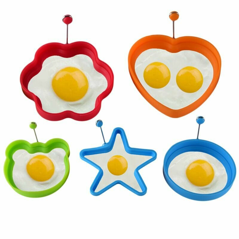 5шт! Набор силиконовый форм для яичницы, сырников, оладей, котлет, панкейков: "круг", "звезда", "цветок", "сердце", "микки-маус"-5 шт.