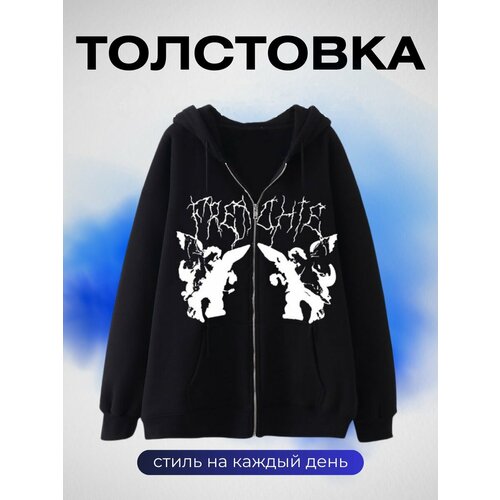 фото Худи , размер 48/50, черный оверсайз