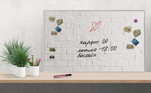 Изображение товара Доска настенная магнитно-маркерная, 80х50 см, АртБорд, "Белый кирпич".
