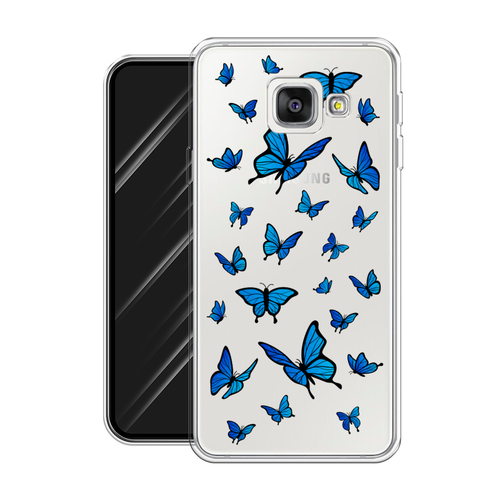 Силиконовый чехол на Samsung Galaxy A3 2016 / Самсунг Галакси A3 2016 Синие бабочки, прозрачный силиконовый чехол на samsung galaxy a3 2016 самсунг галакси a3 2016 у меня лапки прозрачный