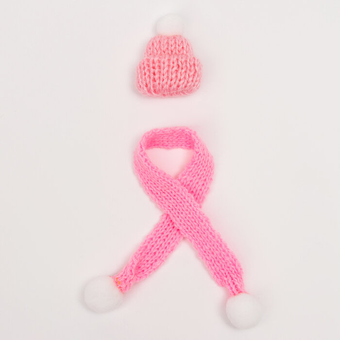 SUI Вязанные шапка и шарфик для игрушек, цвет розовый