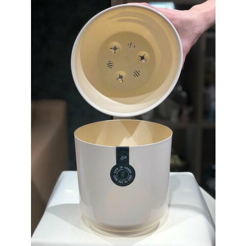 Горшок для цветов дельта, 17 см, 3,2 л, ванильный, двойной горшок, белое кашпо, удобный горшок для цветов.