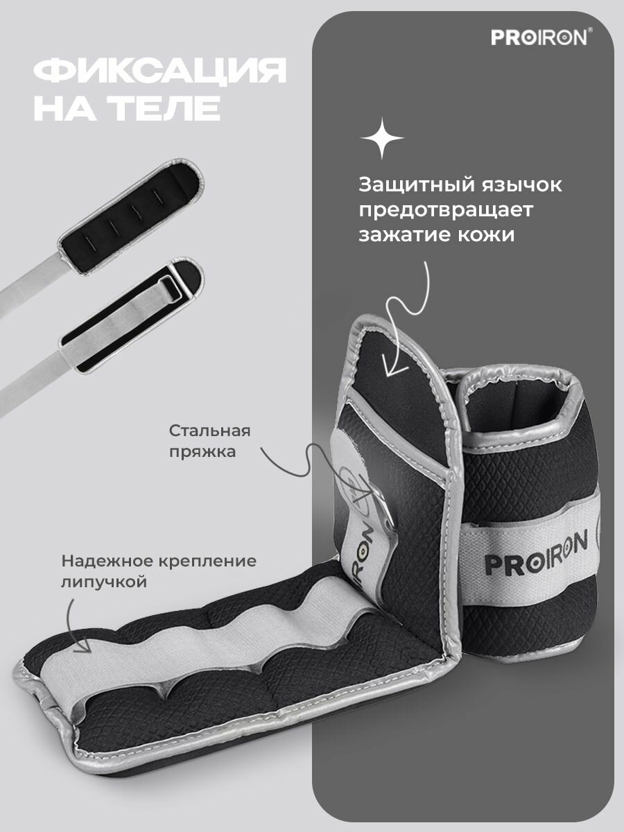 Утяжелители для ног, рук, 2 кг, PROIRON, набор 2 штуки, черные