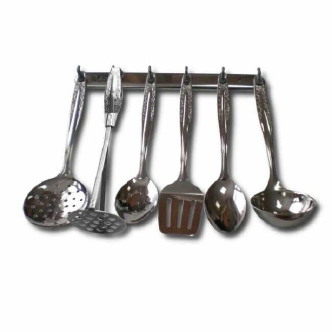 Набор столовых приборов, кухонный Амет 6 предметов картофелемялка, лопатка с прорезями, шумовка, половник, вилка, ложка
