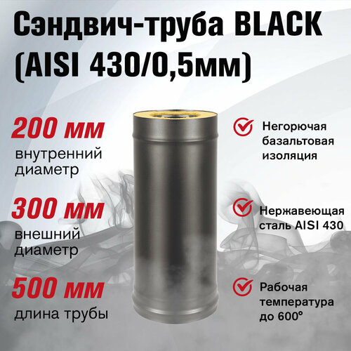 Сэндвич-труба BLACK (AISI 430/0,5мм) L-0,5м (200х300)