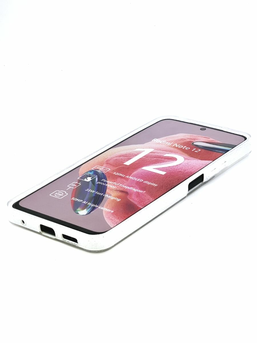 Силиконовый чехол на Xiaomi Redmi Note 12 (4G) Редми Нот 12 4g с защитой камеры, белый глянец с блестками — фото 1
