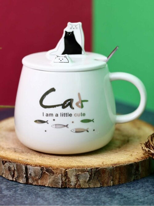 Кружка для чая кофе керамическая Little cat and four fish white 420 мл