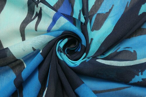 Ткань Трикотаж сетчатый Luciano Soprani бирюзовые и синие полосы, ш130см, 0,5 м