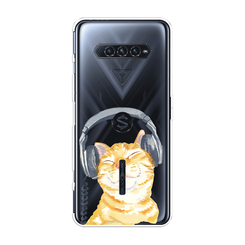 Силиконовый чехол на Xiaomi Black Shark 4/4S/4S Pro/4 Pro / Сяоми Black Shark 4/4 Про Кот меломан, прозрачный