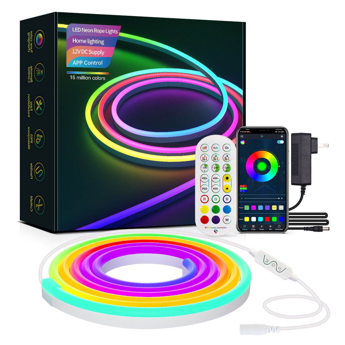 Неоновая светодиодная лента, RGB, Wi-Fi/Bluetooth, 5 метров - фотография № 1