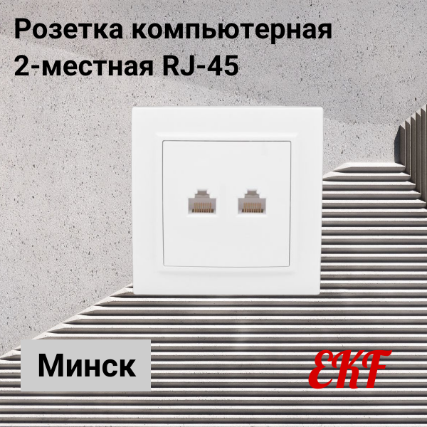 Розетка компьютерная Минск RJ-45 2-местная скрытой проводки белая EKF