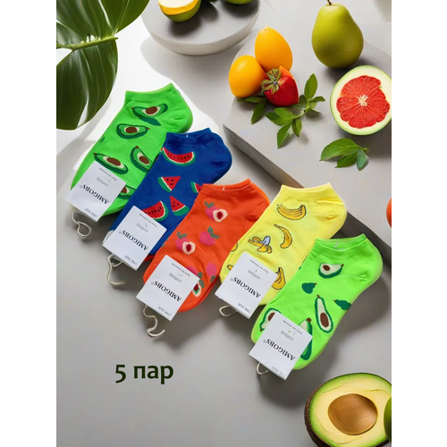фото Носки , 5 пар, размер 37/41, синий, зеленый, красный, желтый, мультиколор нет бренда