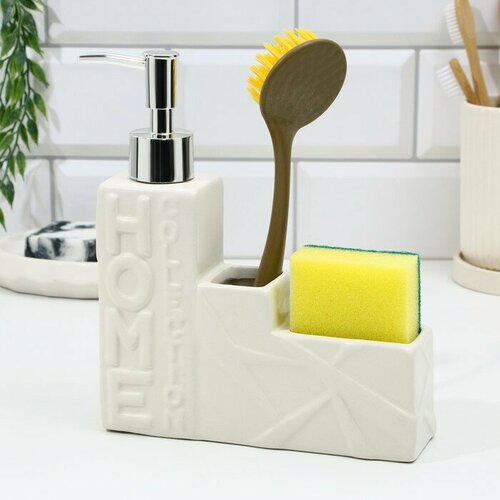 Дозатор для моющего средства с губкой и щеткой для посуды белый 16 х 12 х 4 см 1605₽