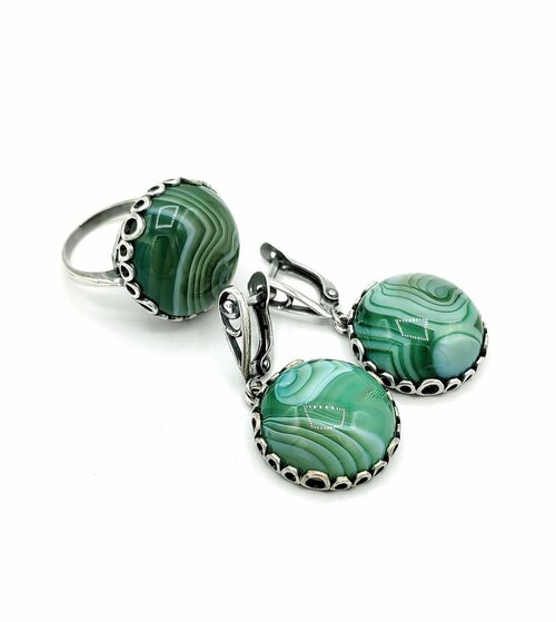 Комплект бижутерии Apsara Комплект украшений кольцо разм.18 , серьги агат, агат, зеленый