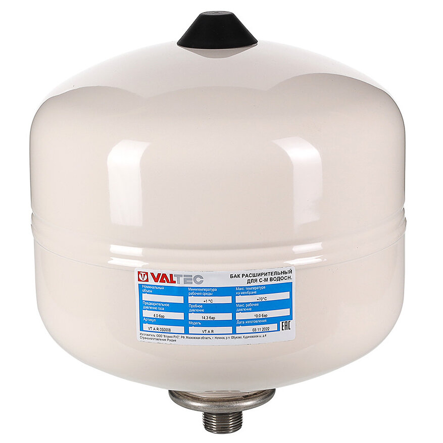 Расширительный бак для ГВС и ХВС Valtec 8л, 3/4", белый VT. A. R.050008