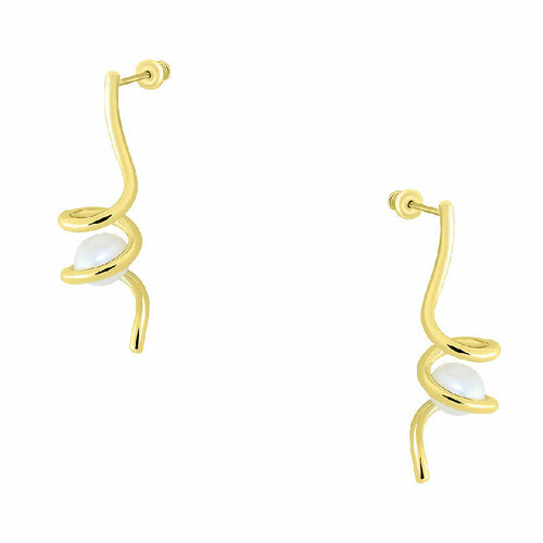 Серьги серебро, 925 проба, золочение, жемчуг, золотой