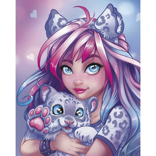 Алмазная мозаика 20х25см девушка С барсом 20 цветов страз без подрамника картонная коробка 703₽