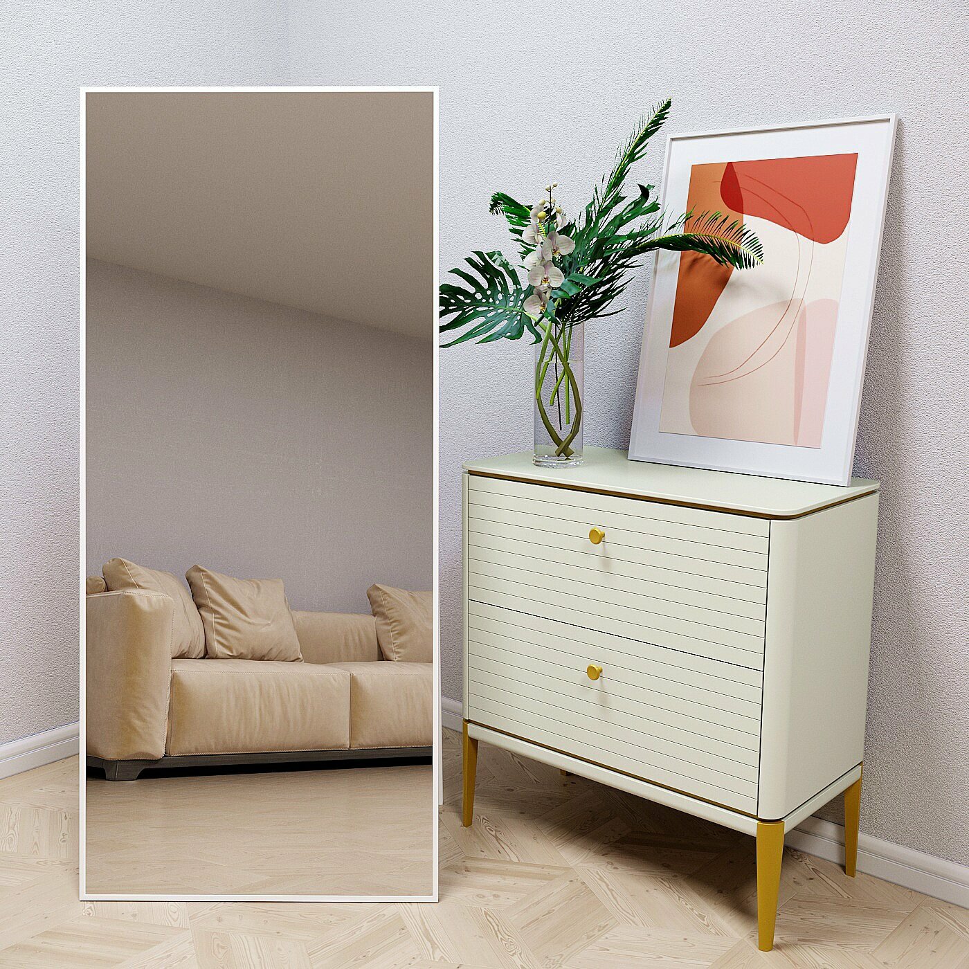 Зеркало напольное в алюминиевой раме Market-house , 160х70 см. Белое