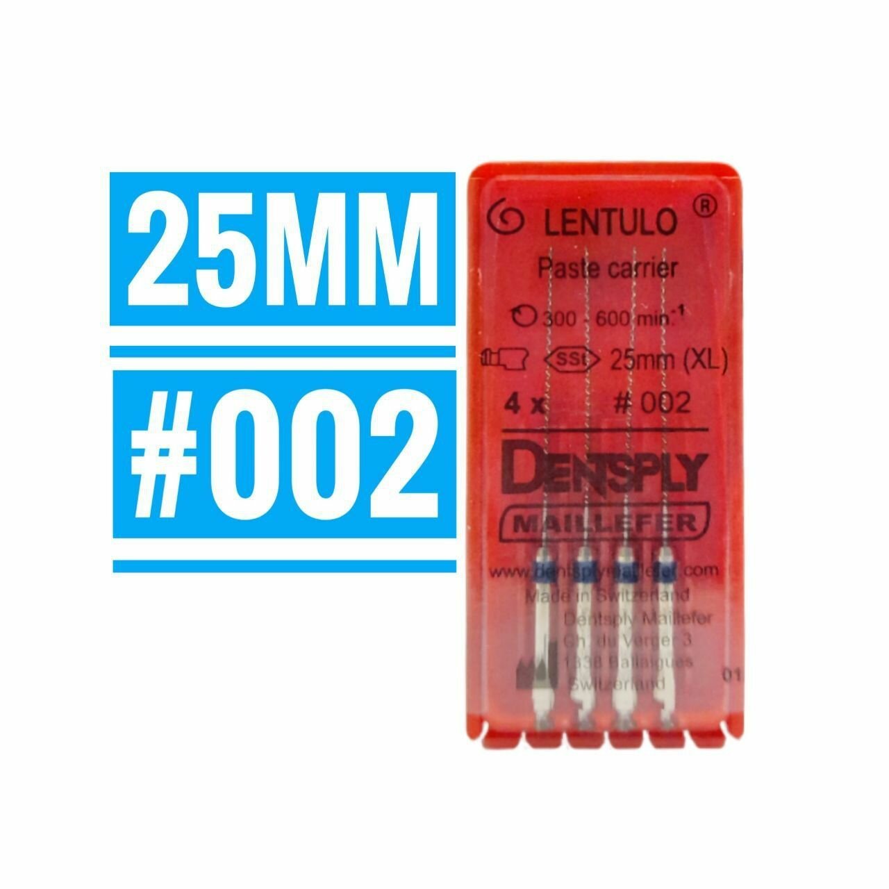 Paste Carriers Lentulo - каналонаполнитель машинный. N002 L25 (ISO 30-90) от Dentsply Maillefer, длина 25, 4 шт/ упак, DevonHealth.