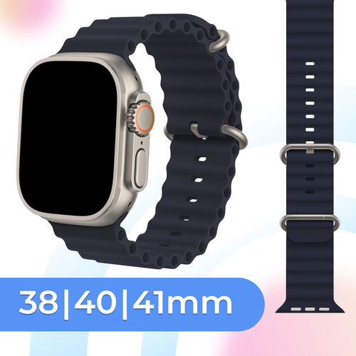 Силиконовый ребристый ремешок для умных часов Apple Watch 38-40-41 mm / Спортивный сменный браслет для смарт часов Эпл Вотч 1-9, SE серии / Midnight силиконовый ремешок для apple watch 38 40 41 mm темно синий