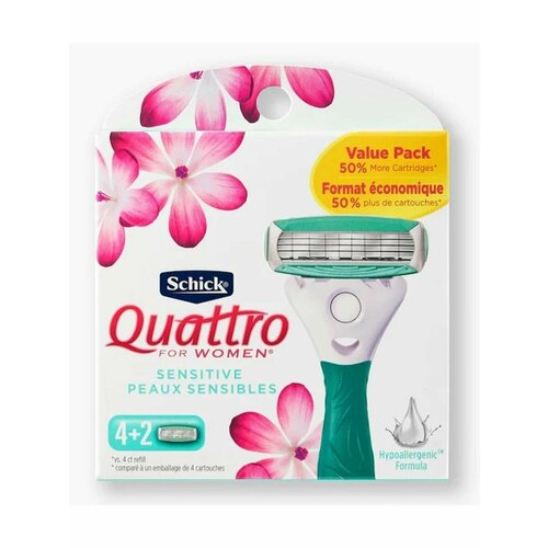 Schick Quattro for Women Sensitive, Сменные кассеты 6 шт