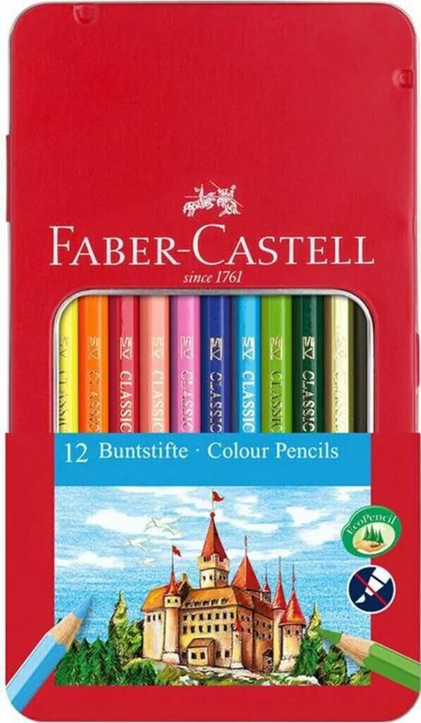 Карандаши цвет. 12цв Faber-Castell Замок, шестигр, заточен, метал. коробка