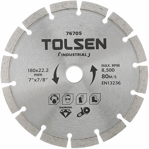 Круг 180х22,2мм алмазный бетон сегментный INDUSTRIAL Tolsen 76705 диск алмазный 115х1 8 профессиональный пр во германия оригинал
