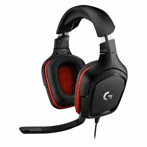 Гарнитура Logitech G331, для компьютера и игровых консолей, мониторные, проводные, черный / красный [981-000758]