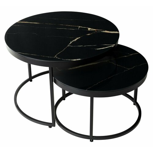 Журнальный столик Эрвин (комплект) Обсидиан, стекло/ черный каркас, M-city