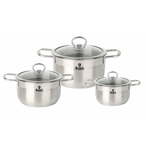 Набор посуды нерж 6ПР 15л3л5л гретта СТКР капсул ДНО для всех видов плит RASHEL 8351₽