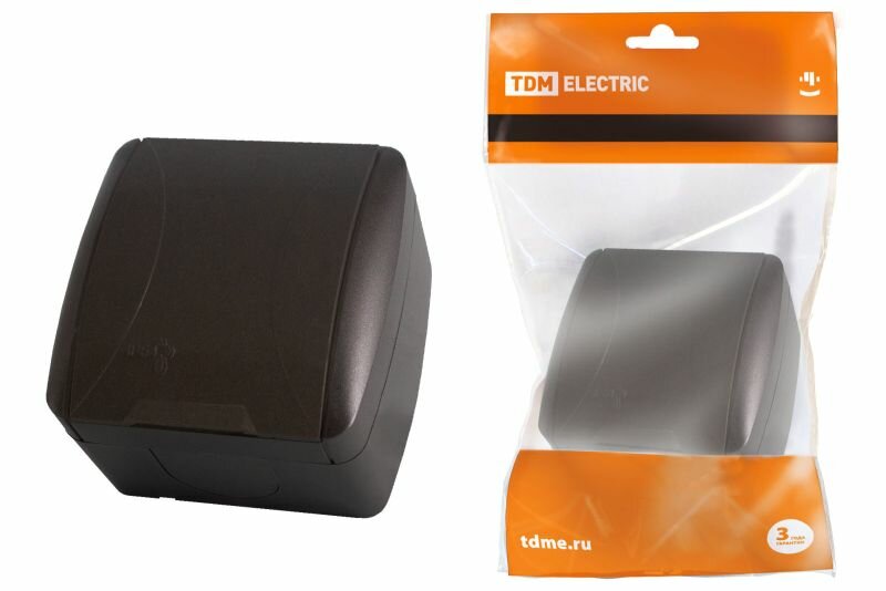 Розетка "Селигер", 2П, 3Г, IP54, с крышкой, шоколад
