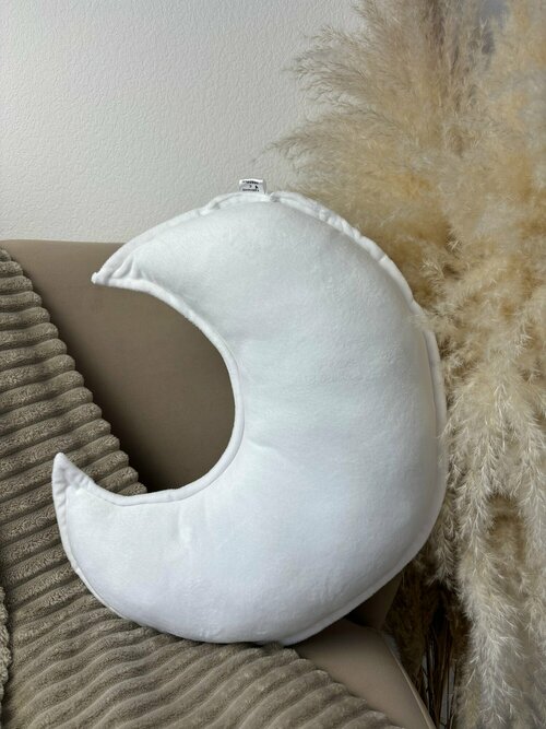 Подушка детская плюшевая Месяц Белый, 48х35 см.