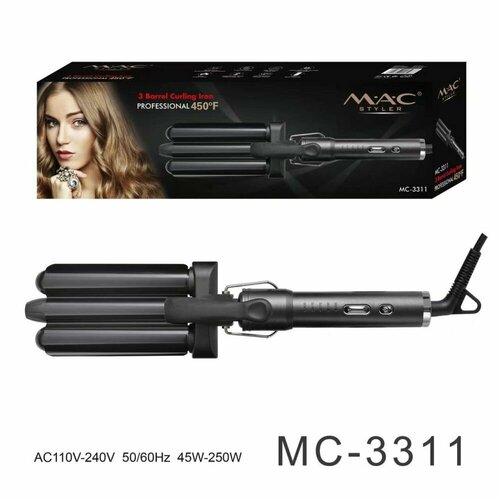 Профессиональная утюжок плойка тройная для локонов и завивки волос Черный 585100₽